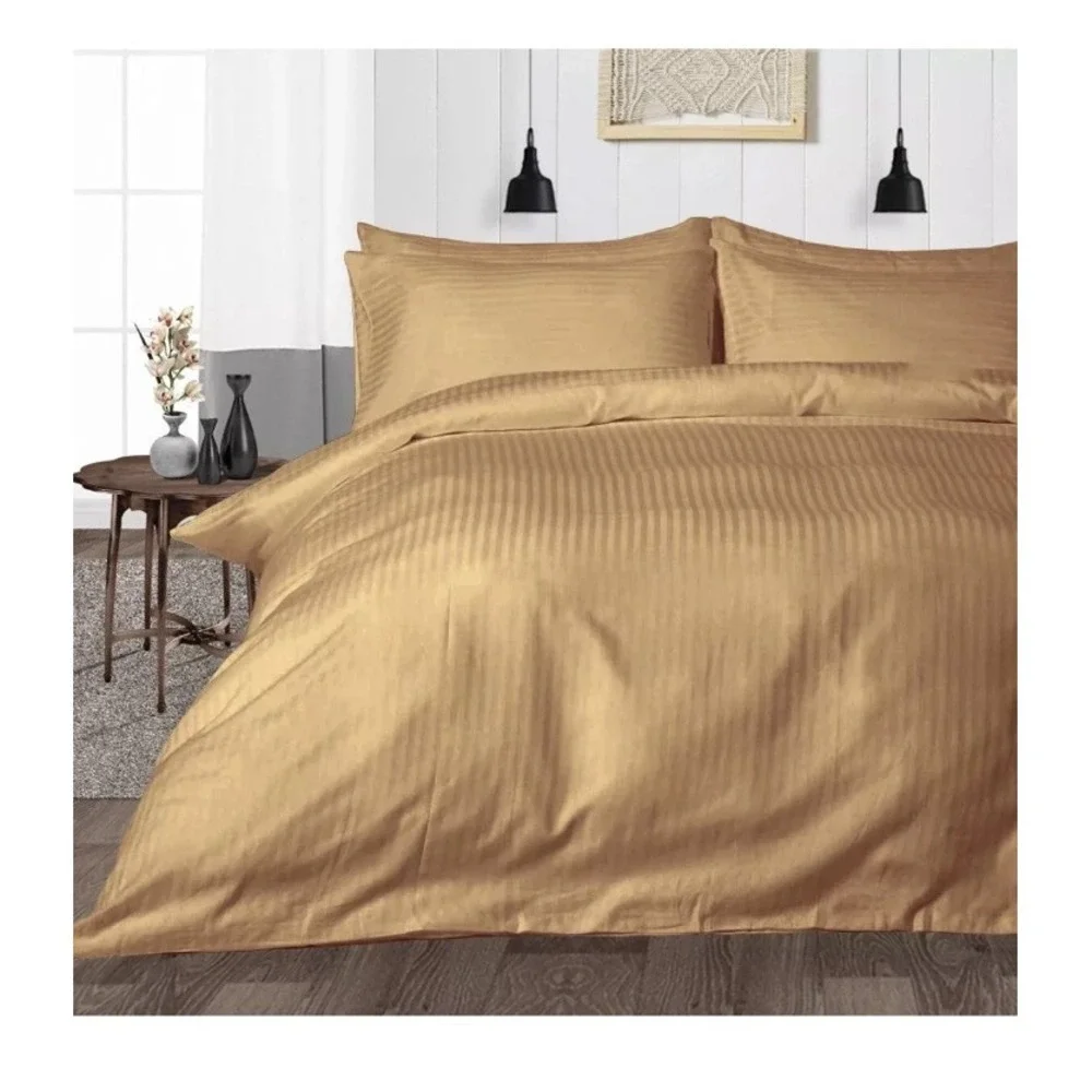 Egyptian Cotton‎ 100% Duvet Set Queen Damask Stripes In Taupe 3pc